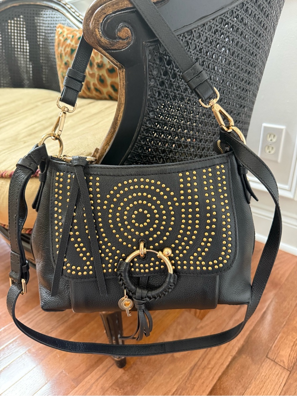 See by Chloé Joan Medium Studded Leather Shoulder Bag - signature braided O-ring